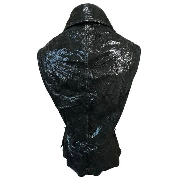 VTG Carlisle Women’s Size 6 100% Genuine Shiny Leather Collared Whimsigoth Vest - Picture 4 of 16